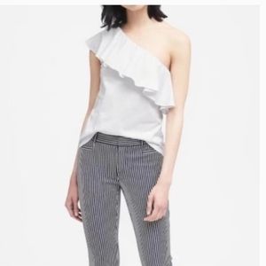 Banana Republic One Shoulder Ruffle White Cotton Top